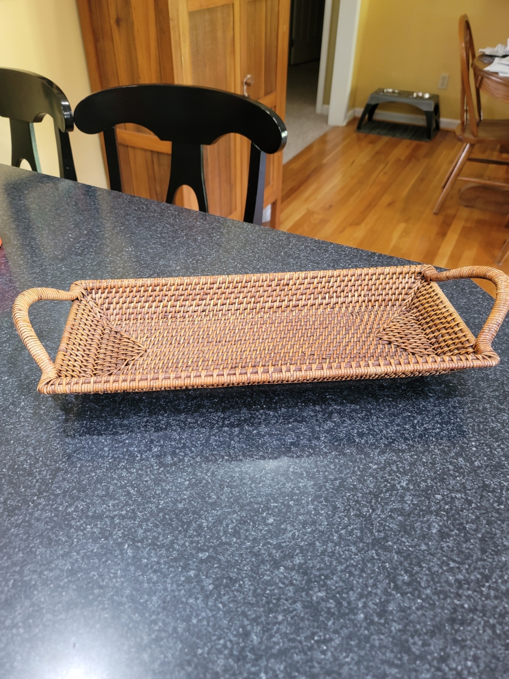 Pampered Chef Woven Rectangular Serving Tray with Handles - Brown